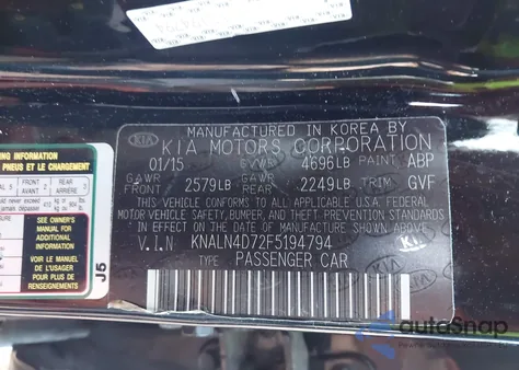 2015 Kia Cadenza Premium from USA, damaged, VIN KNALN4D72F5194794